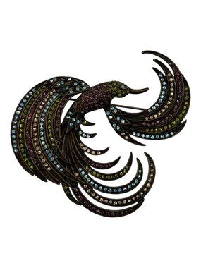 Vtg Heidi Daus Hummingbird Brooch Pin Vintage w Multicolored Swarovski Crystal